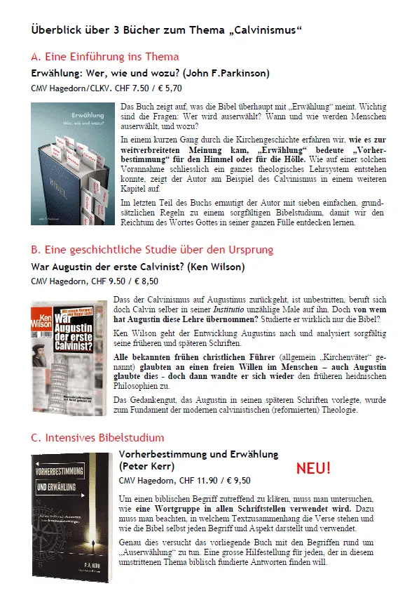 Überblick über 3 Bücher zum Thema „Calvinismus“
