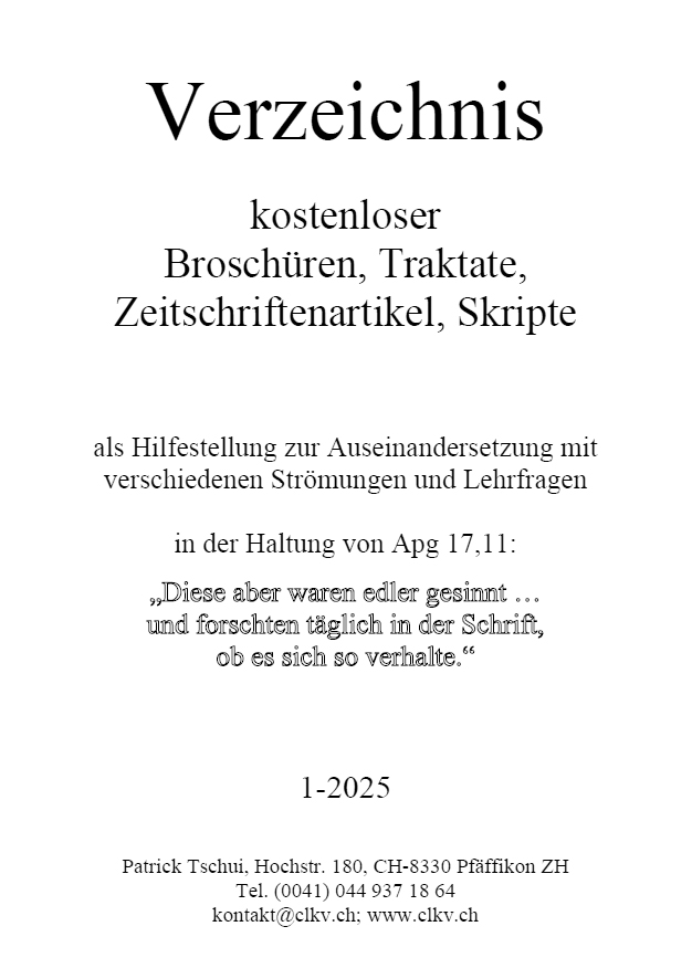 Verzeichnis kostenloser Schriften  (1/2025)